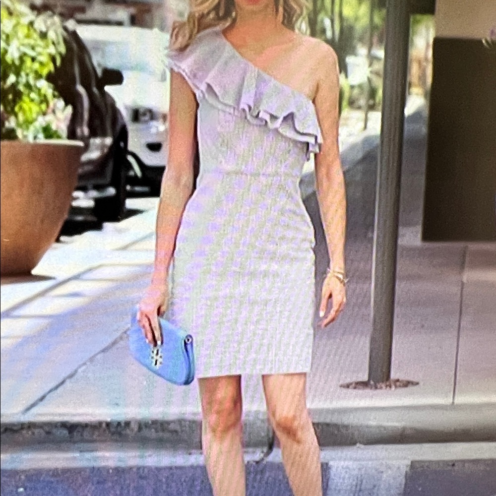 J.Crew seersucker, one shoulder dress